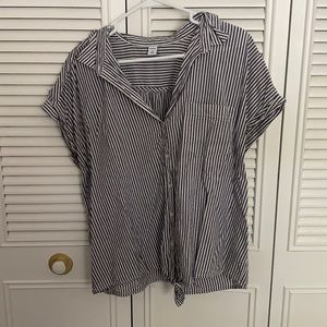 Navy and white striped button up